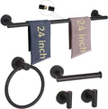 5-Pieces Matte Black Bathroom Hardware Accessories Set,SUS304 Stainless Steel 24-Inch Towel Bar Set, Modern Towel Racks Holder for Bathroom Wall Mounted