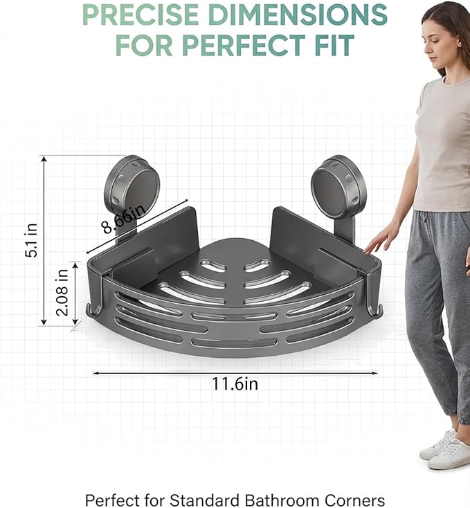 Suction Cup Corner Shower Shelf,No-Drill Bathroom Corner Shelf,Aluminum Wall Mounted Storage Rack Bathtub Shelf,For Bathroom Kitchen