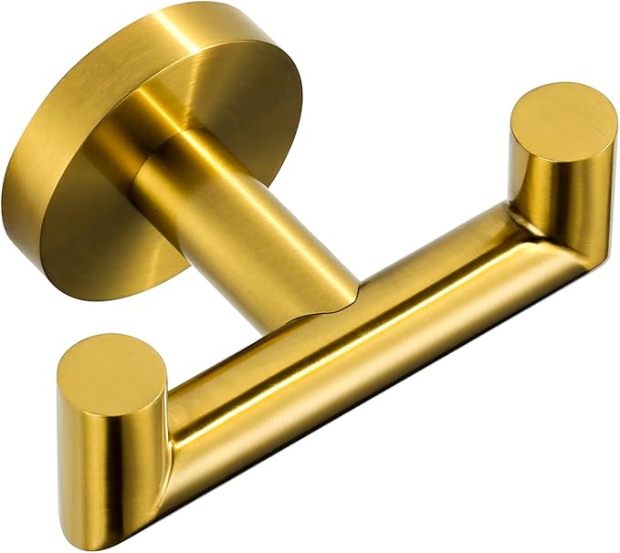 ALEASHA Shower Towel Hook Brushed Gold, Stainless Steel Towel Hanger, Heavy Duty Double Towel Hook, Towel Holder for Bathroom, Wall Mount Robe Hook