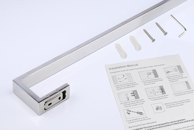 TocTen Bath Towel Rack - Square Base Thicken SUS304 Stainless Steel Towel Bar for Bathroom, Bathroom Bar Accessories Towel Rod Heavy Duty Wall Mounted Towel Holder (Polish Chrome, 36 Inch)