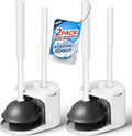 2Pack 2 in 1 Toilet Brush and Plunger Set, Toilet Bowl Brush Plunger Set,Extended Handle Plunger,Bathroom Cleaning Tools,Toilet Brush Plunger Combo,Cleaning Brush（Pearl White，21inch）
