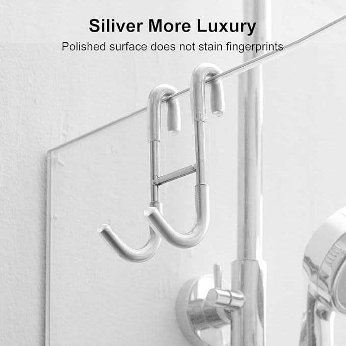 Shower Door Hooks (2-Pack), 304 Stainless Steel Towel Hooks Over Door Hooks for Bathroom, Drilling-Free Hanger Silver Shower Hooks