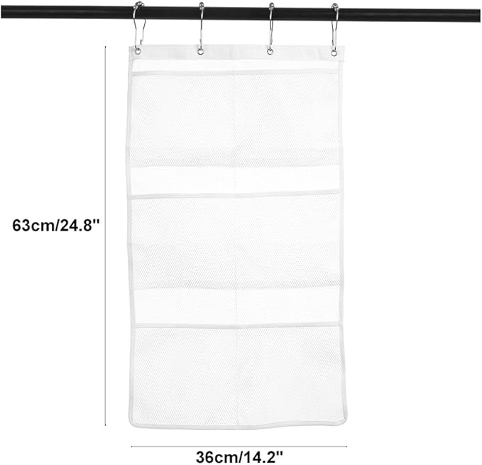 Bsagve 2 Pack Mesh Hanging Caddy Organizer with 6 Pockets, Shower Curtain Rod Liner Hanging Storage Pockets Bathroom Hanger, Bath Toy Holder