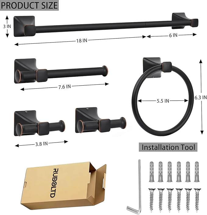 5 Piece Bathroom Hardware Accessories Set, SUS304 Stainless Steel Bath Towel Bar Set, 24 Inch Towel Racks for Bathroom Wall Mounted, Bath Towel Holder Set, Matte Black