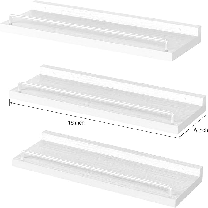 Floating Shelves for Wall Decor, White Shelves for Bathroom, Living Room, Bedroom, Picture Frames, Plants, Kitchen (Set of 3)