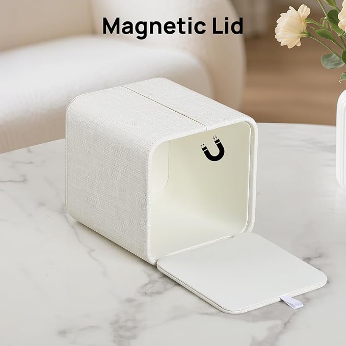 Square Tissue Box Cover with Magnetic Closure, Modern PU Leather Tissue Box Holder for Bathroom Vanity Countertop Night Stands Bedroom Office Desk, Stylish Cube Tissue Holder (Cream)