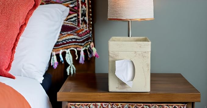 Hymmah Square Tissue Box Cover/Holder with Tray,Unique Cube Design Tissue Dispenser Decor for Vanity Counter Tops Also Great for Bedroom and Living Room