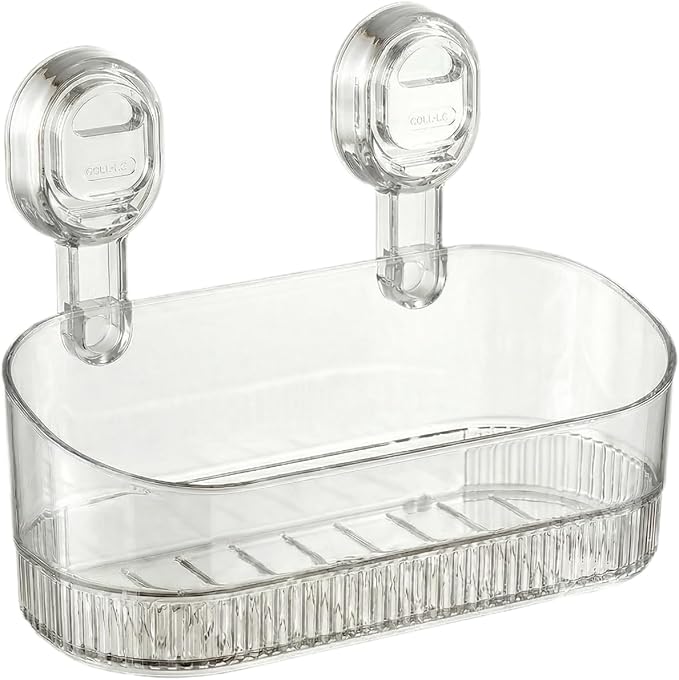 AVOKIHI No Drill Shower Shelf, Wall Mounted Suction Cup Caddy for Bathroom Storage, Waterproof Organizer Fits Shampoo Bottles (Transparent)