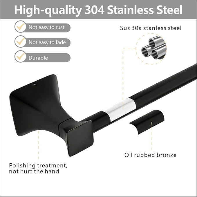 Adjustable Towel Bar, 18''to 24''Towel Racks for Bathroom Wall, Thicken Stainless Steel Bath Towel Holder for Shower, Modern Home Decor Towel Rod
