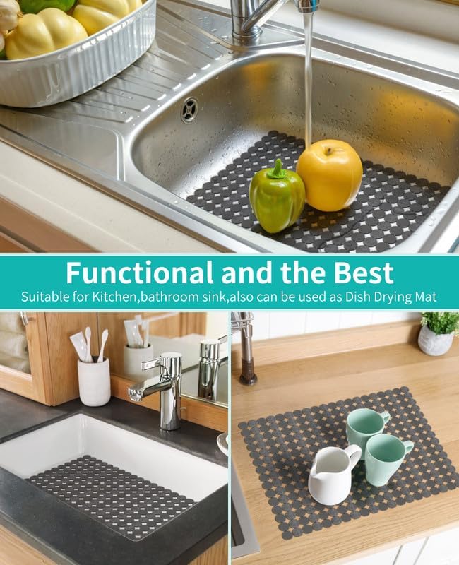 Bligli 2-Pack Kitchen Sink Mat: PVC Adjustable Sink Protector | Sink liner Pad | Dish Drying Mats, Easy to Clean & DIY Cut | 15.7 x 11.8 inch (Grey)
