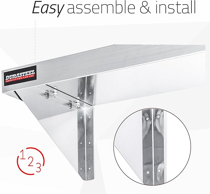 DuraSteel Stainless Steel Wall Shelf - 24" Wide x 12" Deep Commercial Grade - NSF Certified - Industrial Appliance Equipment (Restaurant, Bar, Home, Kitchen, Laundry, Garage and Utility Room)
