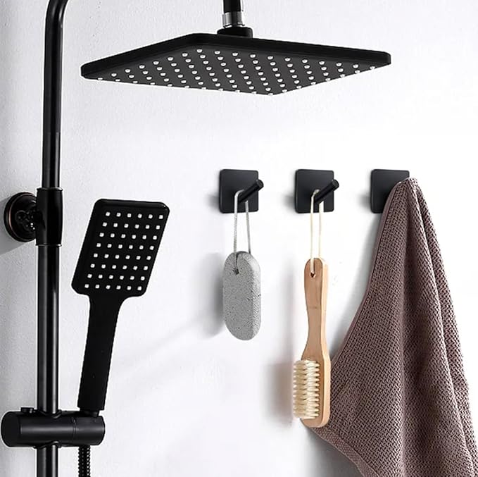 Adhesive Hooks for Hanging - 4 PCs, Towels Hooks for Bathroom, Sticky Hooks for Walls No Damage, Adhesive Hook for Outside, Kitchen, Bathroom, Office (Hook 3)