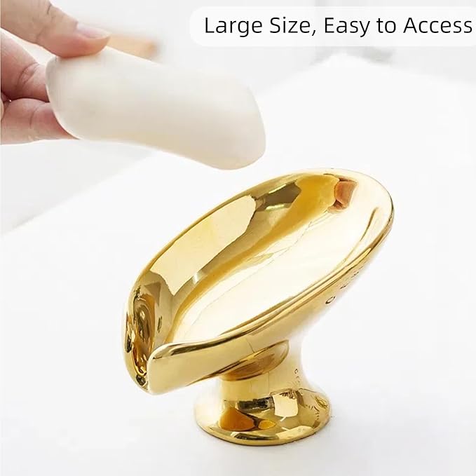 Bar Soap Holder, Soap Dish for Shower, Self Draining Soap Dish, Metallic Glossy Ceramic Soap Holder, Used for Sinks, Bathrooms, Showers,Kitchens (Golden)