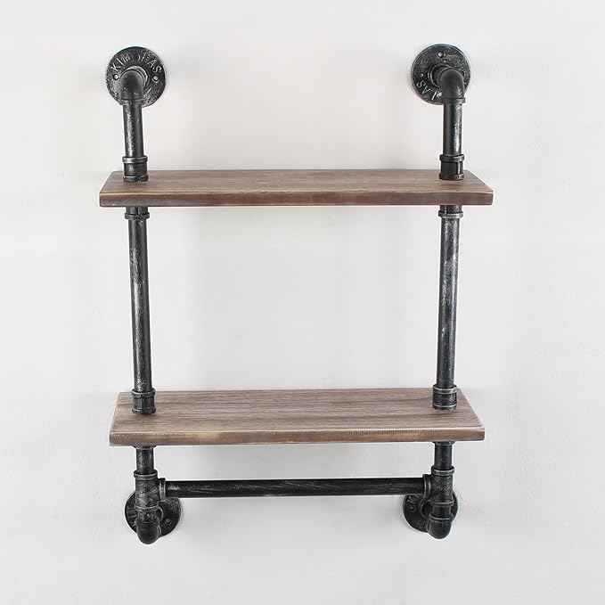 MBQQ Shelving Bathroom Pipe Shelves with Towel Bar Over Toilet, 24 inch Pine Wood Floating Shelves for Wall Mounted Bedroom,Kitchen, Farmhouse, Living Room