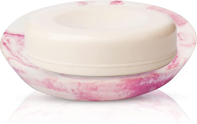 Ajuny Marble Resin Soap Dish Self Draining Oval Bar Soap Holder White & Pink Countertop Tray Soap Saver for Bathroom Shower Kitchen Sink & Bathtub Easy to Clean