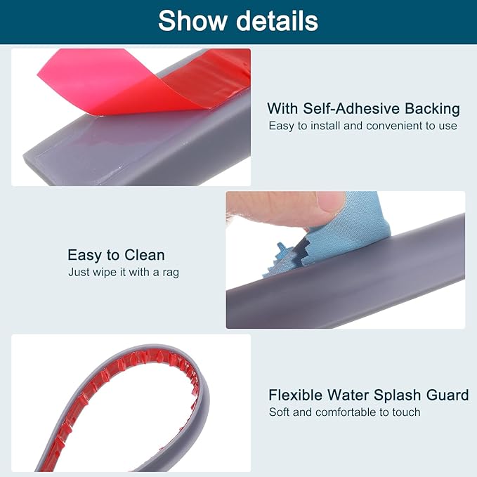 uxcell 59 Inch Collapsible Shower Barrier Stopper Water Splash Guard Blocker 59"Lx0.8"Wx0.5"H for Bathroom Kitchen Wet and Dry Separation, Gray