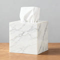 White Marble Tissue Holder, Removable Square Tissue Box with Acrylic Board Bottom, Natural Marble Napkin Box, Premium Tissue Holder Cover for Bathroom, Living Room, Bedroom, Office, Toilet
