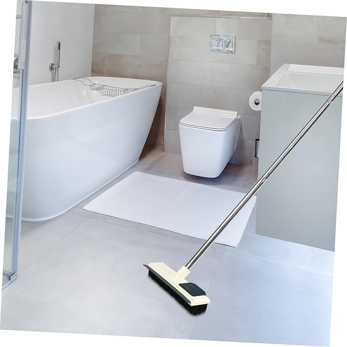 Long Handle Floor Scrubber Brush for Bathroom Cleaning Sturdy Scrub Brush with Strong Bristles for Grout and Corners Efficient Home Cleaning Tool White