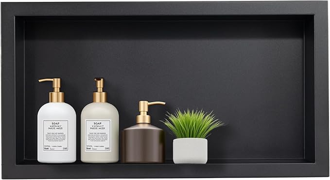 Shower Niche 12×24in Recessed Wall Niche Stainless Steel Shower Shelf No Tile Needed for Add Storage, Black