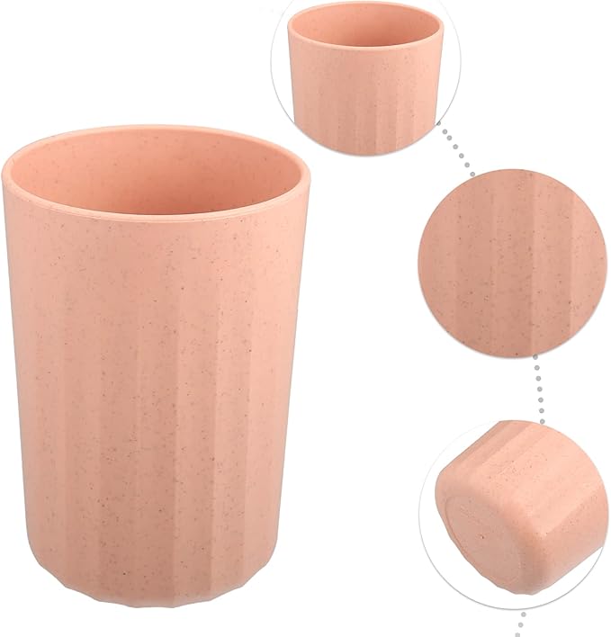 VOCOSTE 1Pc Bathroom Tumbler with Smooth Lines, Wheat Straw Cup, for Bathroom for Toothpaste Pink 4.09''x2.80''