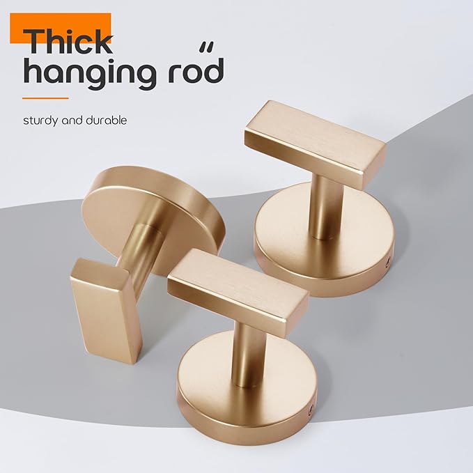 Bath Towel Hooks Wall Mount Robe Hook Stainless Steel Wall Hooks for Bathroom Kitchen Garage Door Hanger Champagne Bronze 3 Pack, AN1001CPG-P3