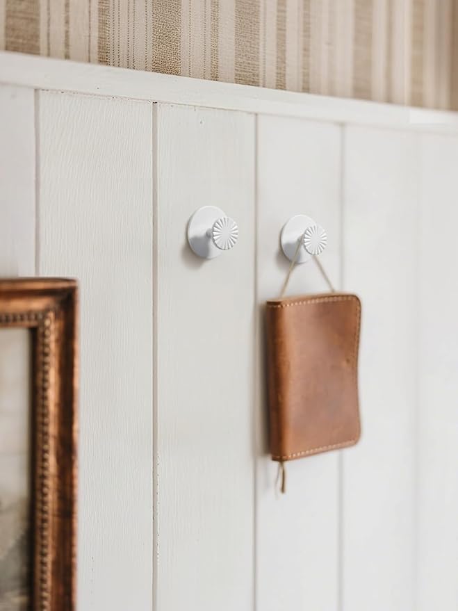 2 Pack Adhesive Coat Hooks for Bathrooms White Wall Robe Towel Hooks for Hanging Kitchen Decorative Heavy Duty Zinc Alloy