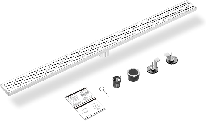 304 Stainless Steel Shower Drain, Removable Grate & Hair Catcher Bathroom Floor Drain with Waterproof Design for Tile Floor, CUPC Compliant (Punch, 40 Inch)