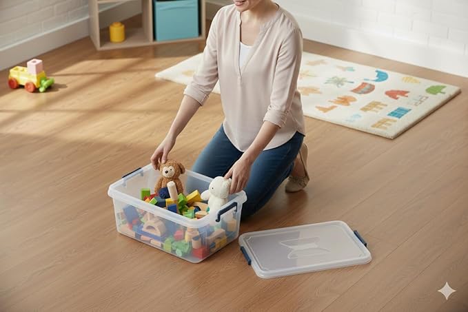 Tribello Clear Storage Bins with Lids, Stackable Plastic Storage Containers for Home Organization – Totes for Closet and Underbed Storage, 21 Quarts