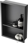 Stainless Steel Shower Niche 18" X 12" Matte Black No Tile Needed Niche for Shower Wall with Two-Tier Shelves Recessed Wall Niches for Bathroom Storage Over Mount Installation