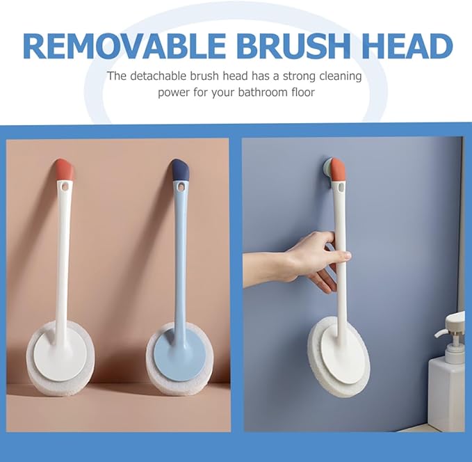 UPKOCH Long Handle Dual-use Silicone Cleaning Brush Set 3pcs with Detachable Heads for Bathroom Floor Grout and Household Surfaces, Blue White Orange, Utility Scrub Tool for Home Cleaning