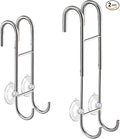 Shower Door Towel Hooks (2-Pack), 9"~13" Length Adjustable Hook for Framed & Frameless Over The Door Glass, Squeegee Holder, Towels Hanger for Bath Suits Rozer Robes Loofahs Shavers, Silver