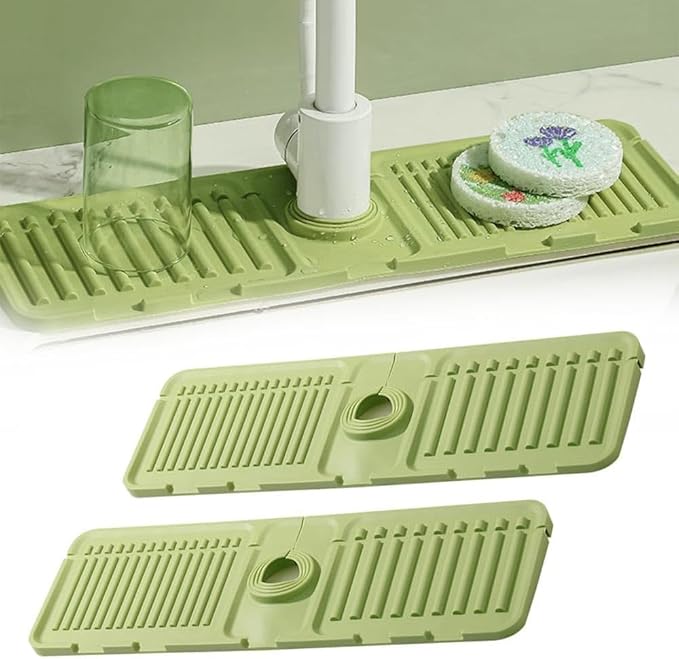 Drowning Pads for Kitchen Faucet,Upgrade Kitchen Sink Splash Guard Silicone Draining Mat for Kitchen Sink Splash Guard,Fast Drying Stone Sink Tray Sink Protectors Sink Faucet Mat (Green,2PC)