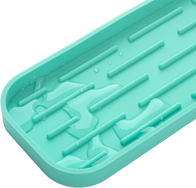 Silicone Kitchen Sink Organizer Tray for Multiple Usage,Eco-Friendly Sponges Holder for Kitchen Bathroom Counter or Sink,Dish Soap Dispenser,Scrubber,Bottle,Cup (Mint, 12"×4")