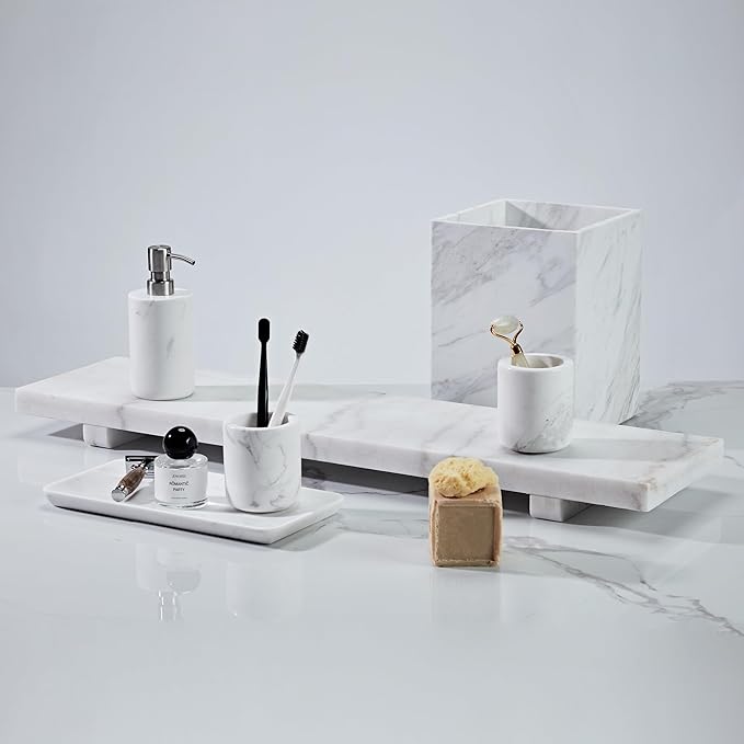 White Marble Toothbrush Holder for Bathroom, Natural Organic White Marble Toothbrush Cup, Mordern Style Texture Razor Holder, Razor Organizer for Dressing Table, Countertop, Hotel