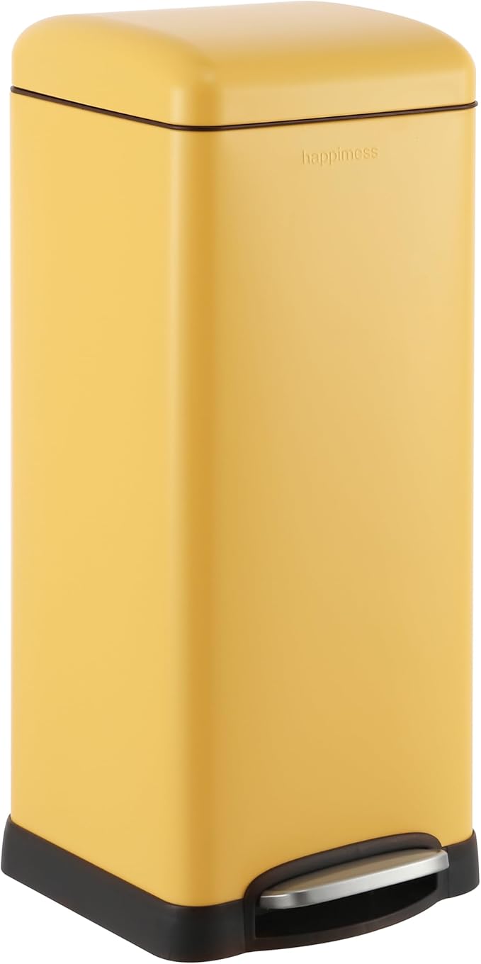 happimess HPM1007K Betty Retro 8-Gallon Step-Open Trash Can, Daffodil Yellow with Soft-Close Lid, Fingerprint Resistant, Modern, Minimalistic for Home, Kitchen, Laundry Room, Office, Bedroom, Bathroom
