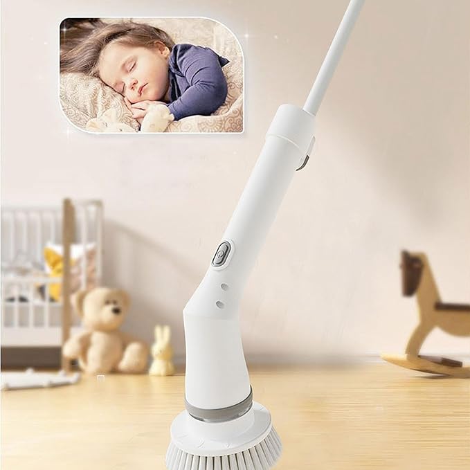 Electric Scrubber Rechargeable Cleaning Brush with 6 Replaceable Heads Cordless Adjustable Handle Bathroom Scrubber Cordless Scrubbers for Household Cleaning