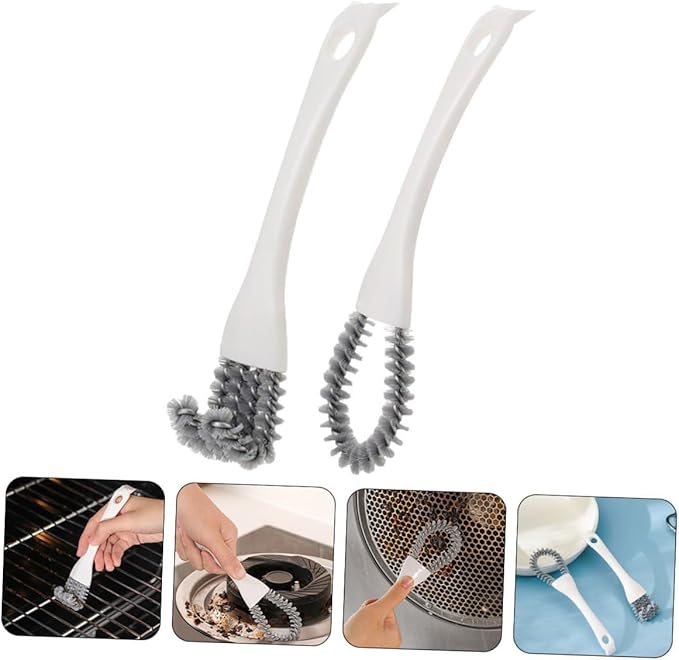 2pcs Kitchen Cleaning Brush Set – Multifunctional Crevice and Grout Cleaner Brushes with U-Shaped and Bent Design – Stiff Bristle Tools for Stove, BBQ Grill, Window Track,