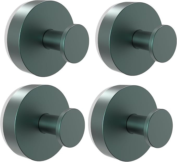Vacuum Suction Cup Hooks for Shower 4 Pack, Heavy Duty Aluminum Alloy Towel Hooks for Bathroom Kitchen Glass Tile Mirror Wall No Drill Removable Robe Loofah Coat Suction Hooks Hanging-Green