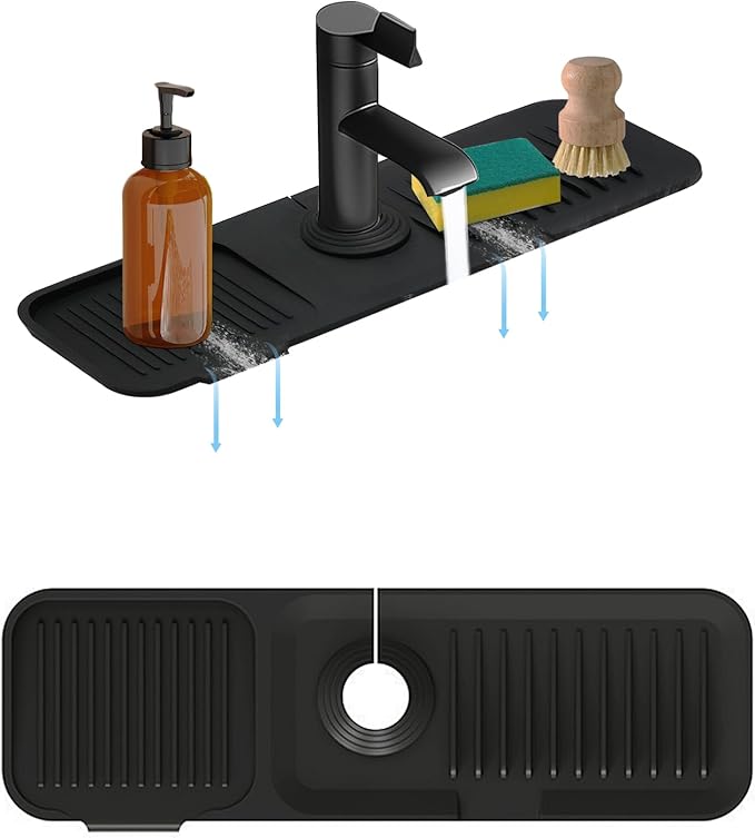 17.7*5.5 Inch Large Non-Slip Base,Multi-Surface Protector for Kitchen,Bathroom,Laundry,RV,Easy Clean Water Deflector Accessory(black)