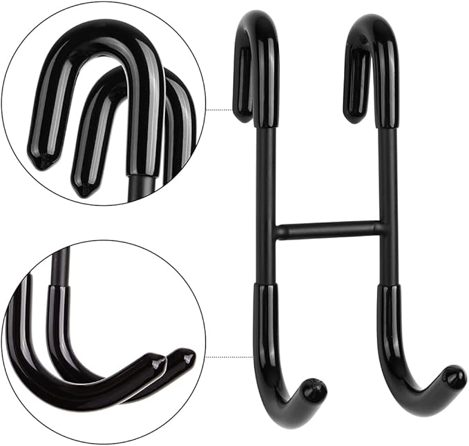 NINETREX Shower Door Hooks,Over Glass Door Hooks for Bathrooms Frameless Glass,Heavy Duty SUS 304 Stainless Steel Hook for Towels,Squeegee,Loofah,Shaver,Robe,2 Pack,Black
