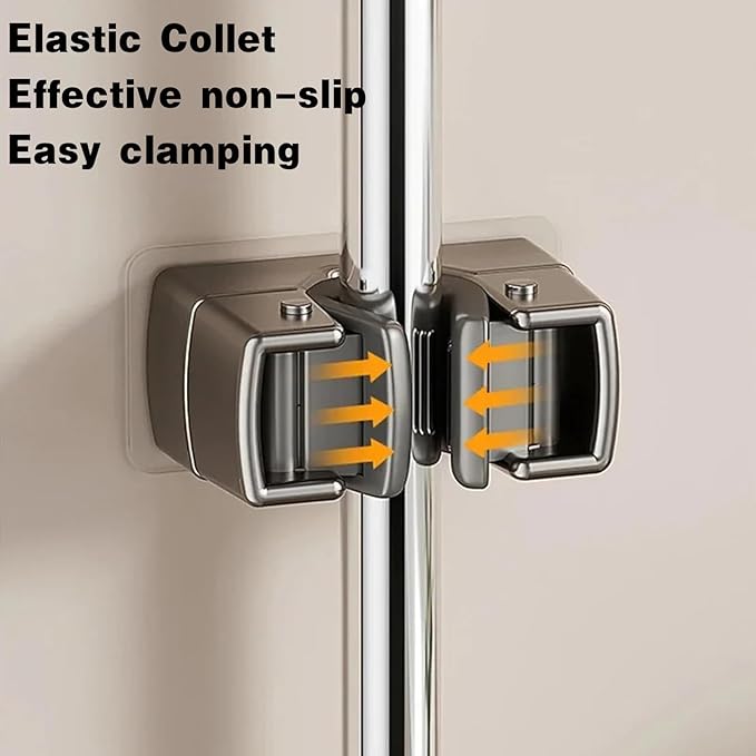 4 Pack Broom Holder Wall Mount,Self Adhesive Anti-Slip Mop and Broom Holder Wall Mount for Kitchen, Bathroom, Closet, Garden Garage, Gray