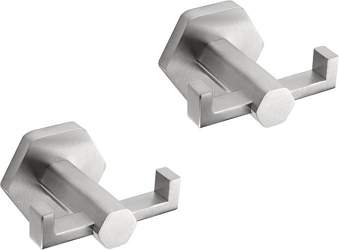 GERZWY Bathroom Double Towel Hook Wall Mounted Brushed Stainless Steel Coat/Robe Clothes Hook for Bath Kitchen Modern Hotel 2 Pack