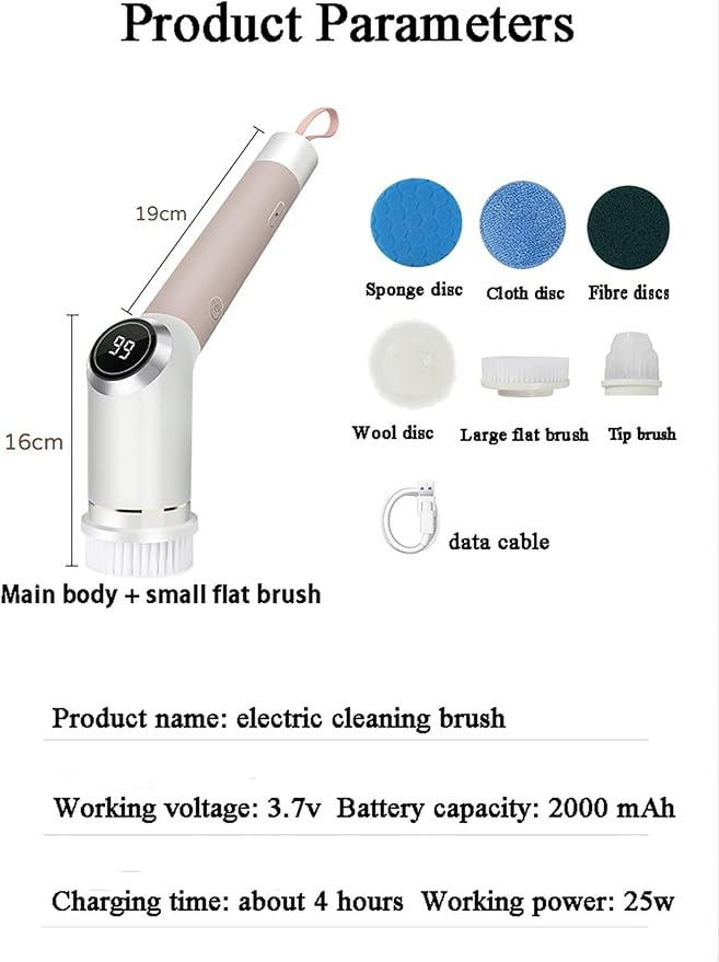 Cordless Power Scrubber, Electric Cleaning Brush with 7 Replaceable Brush & Djustable Stretchable Arm, Bathroom Shower Bathtub Glass Car Portable Electric Spin Scrubber Set