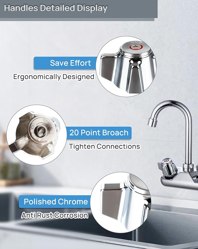 2 Pack Commercial Faucet Handle Replacement Kit Outdoor Faucet Handles 0.43" Round Stem Hole Faucet Handle Sillcock Valve Stems for Industrial, Restaurant, Kitchen Faucet