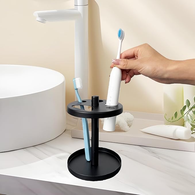 Black Metal Toothbrush Holder Stand for Bathroom, 5 Slots Paw Design Tooth Brush and Toothpaste Holder Set, Rust‑Proof Countertop Organizer fits Electric & Manual Toothbrushes, Razors & Small Comb