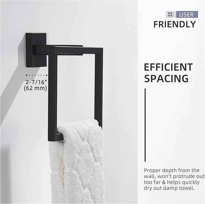 Angle Simple Towel Holder Matte Black, Stainless Steel Square Hand Towel Ring Rack Hanger for Bathroom Wall Mount, 7.09 Inches