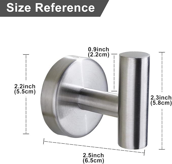 Towel Hook for Bathroom,Screw Mount Heavy Duty Wall Hooks, Stainless Steel Coat Robe Clothes Hook for Bathroom Kitchen Garage Hotel, 2 Packs Wall Mount Towel Holder, Brushed Silver