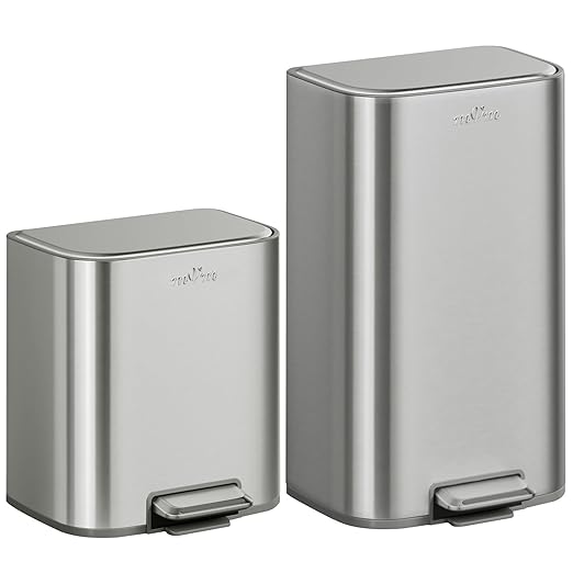 mVm 13 Gal Kitchen Trash Can Set, 8+5.3 Gallon Tall Trash Can with Lid, Smooth Edge Garbage Bin for Home Office (Tin)