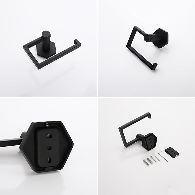 GERZWY Bathroom Toilet Paper Holder Stainless Steel Paper Towel Dispenser Tissue Roll Hanger Wall Mounted, Matte Black