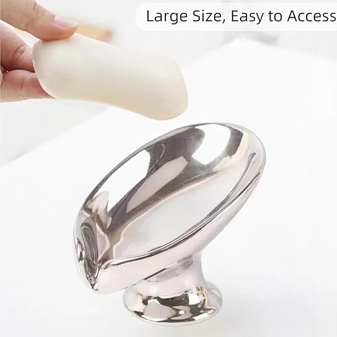 Bar Soap Holder, Soap Dish for Shower, Self Draining Soap Dish, Metallic Glossy Ceramic Soap Holder, Used for Sinks, Bathrooms, Showers,Kitchens (Silvery)